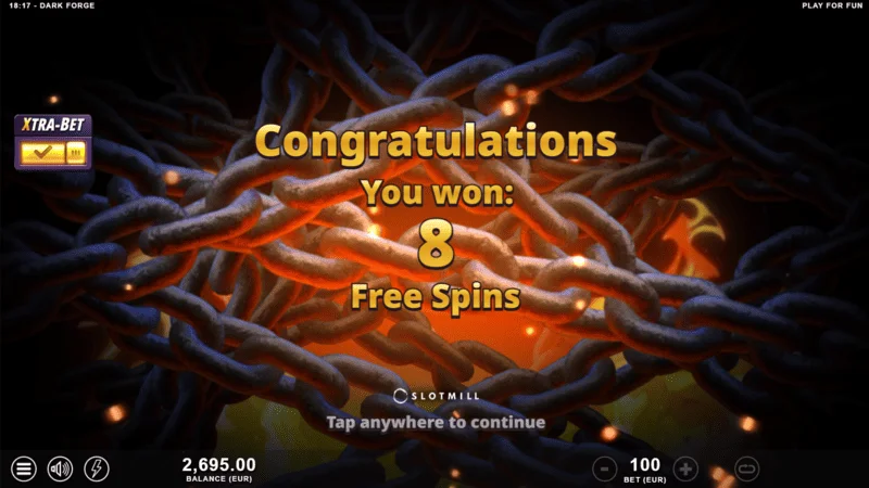 Dark Forge - стартиране на Free Spins с три скатер символа