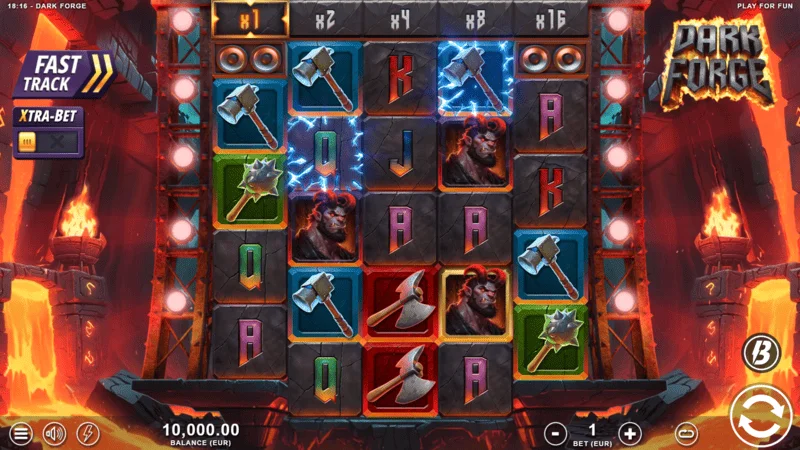 Dark Forge - основен екран за игра с мрежа 4-5-5-5-4